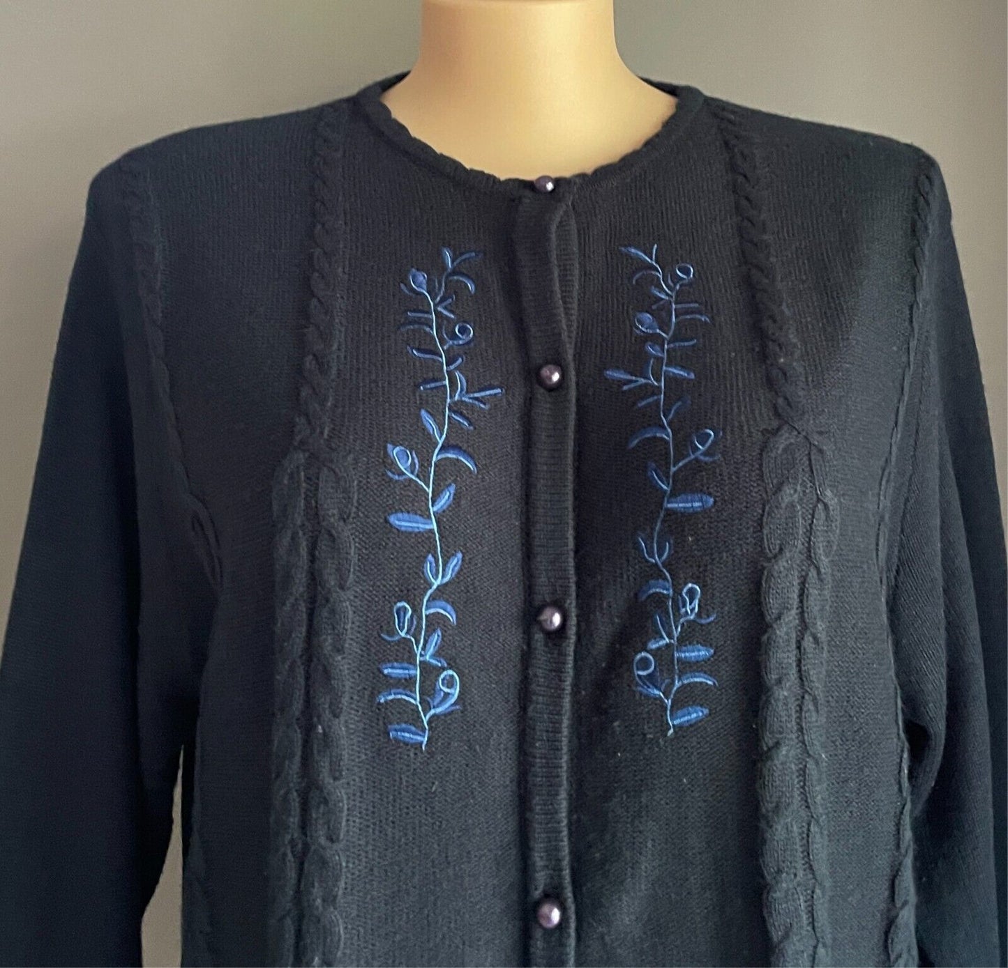 Navy Button Cardigan Acrylic Wool Knit Long Sleeve Decorative Stitch Size 22 Vtg