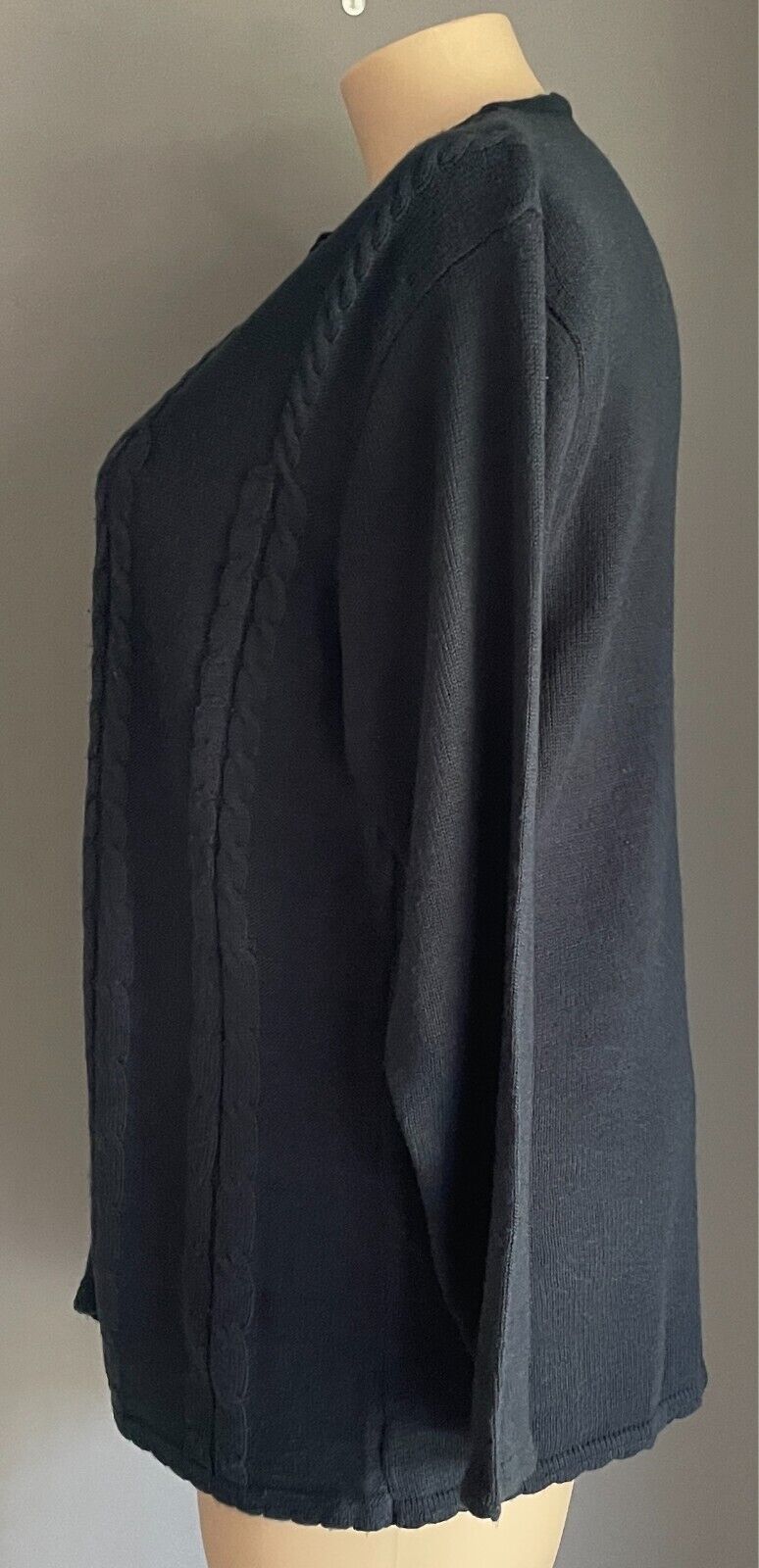 Navy Button Cardigan Acrylic Wool Knit Long Sleeve Decorative Stitch Size 22 Vtg