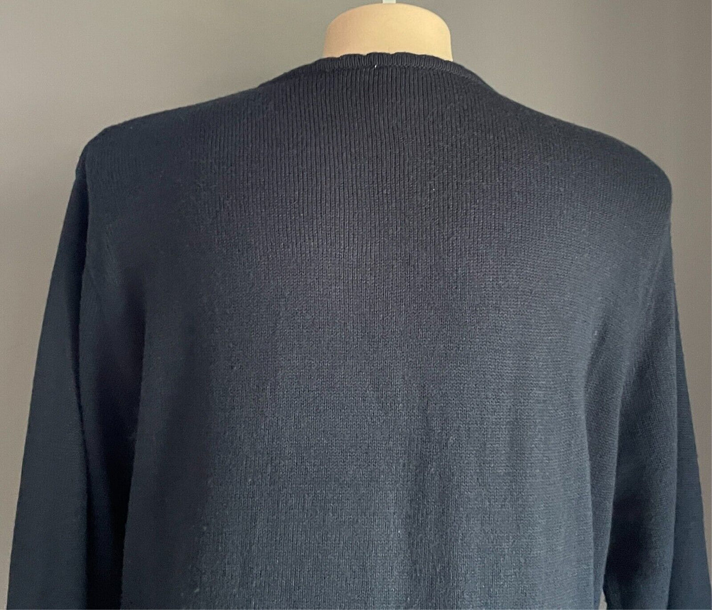 Navy Button Cardigan Acrylic Wool Knit Long Sleeve Decorative Stitch Size 22 Vtg