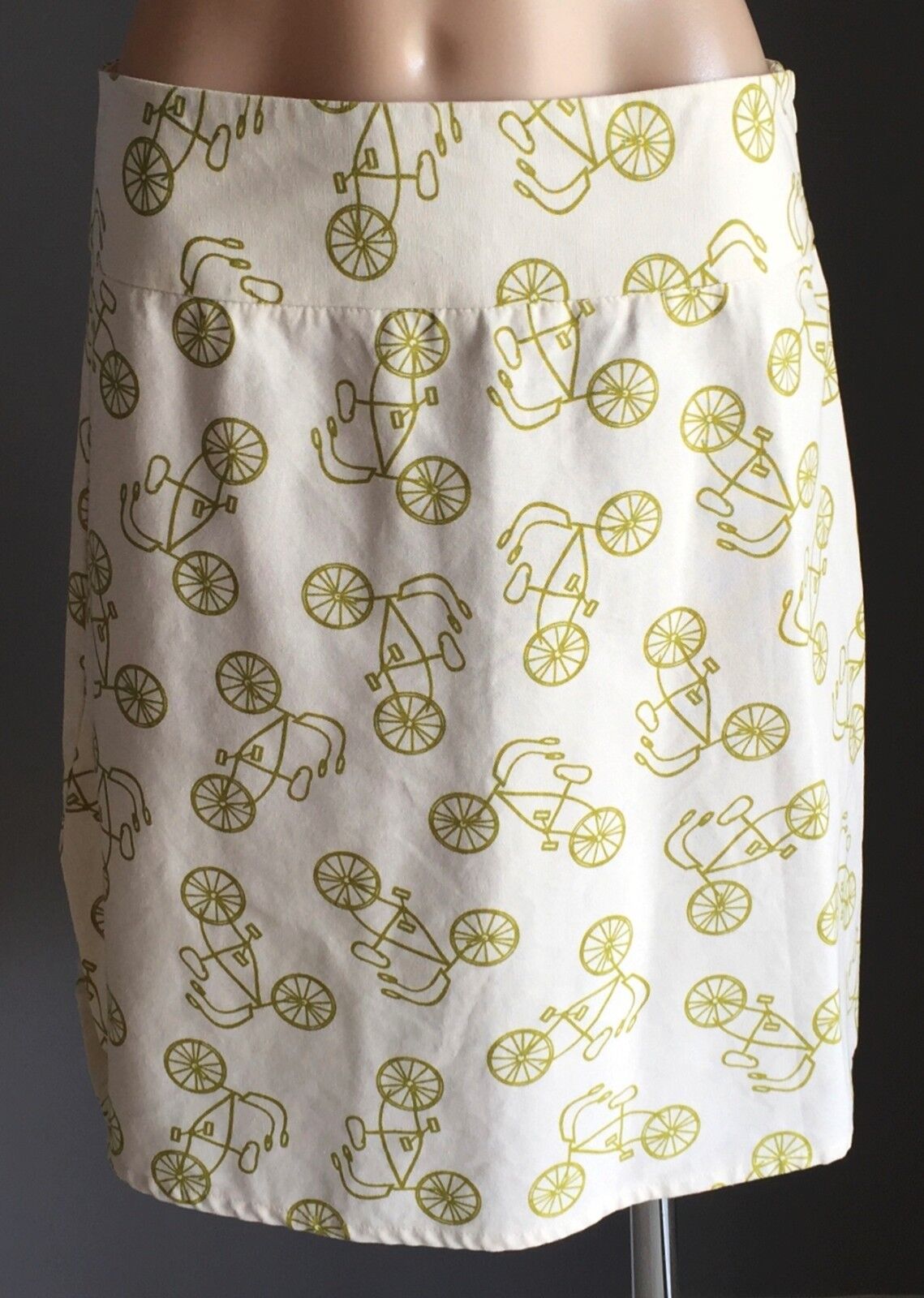 MARCIE MAI Lime & White Bicycle Print A-Line Skirt Size 10 Aust Designer NEW