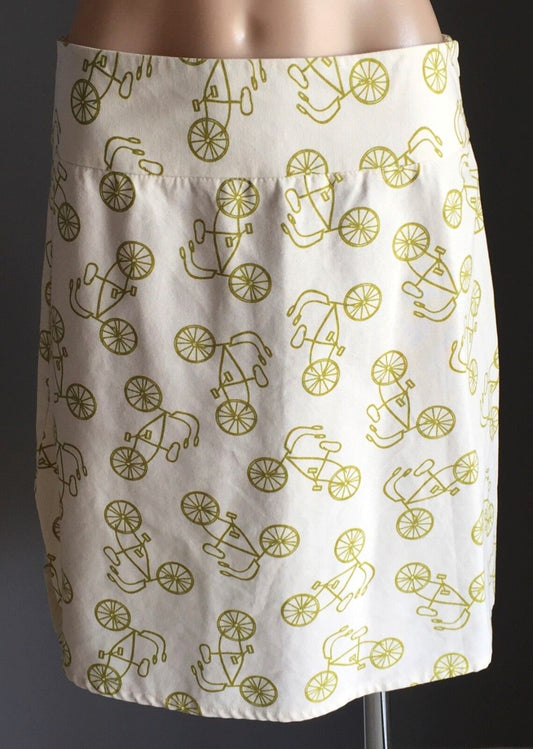 MARCIE MAI Lime & White Bicycle Print A-Line Skirt Size 10 Aust Designer NEW