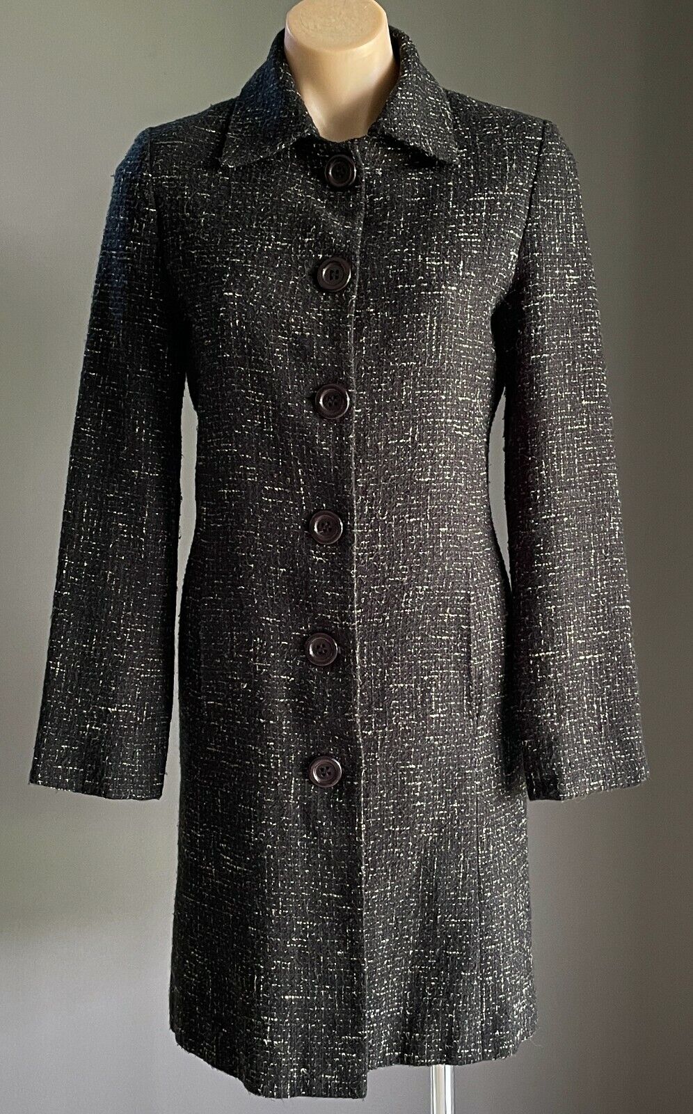 JACQUI E Coat Black & White Tweed Fabric Long Sleeve Ladies Size 8 10