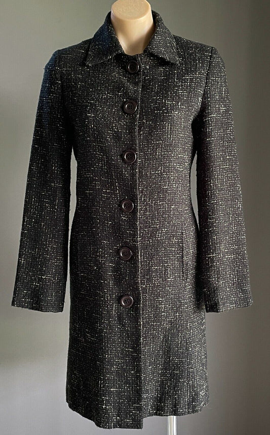 JACQUI E Coat Black & White Tweed Fabric Long Sleeve Ladies Size 8 10