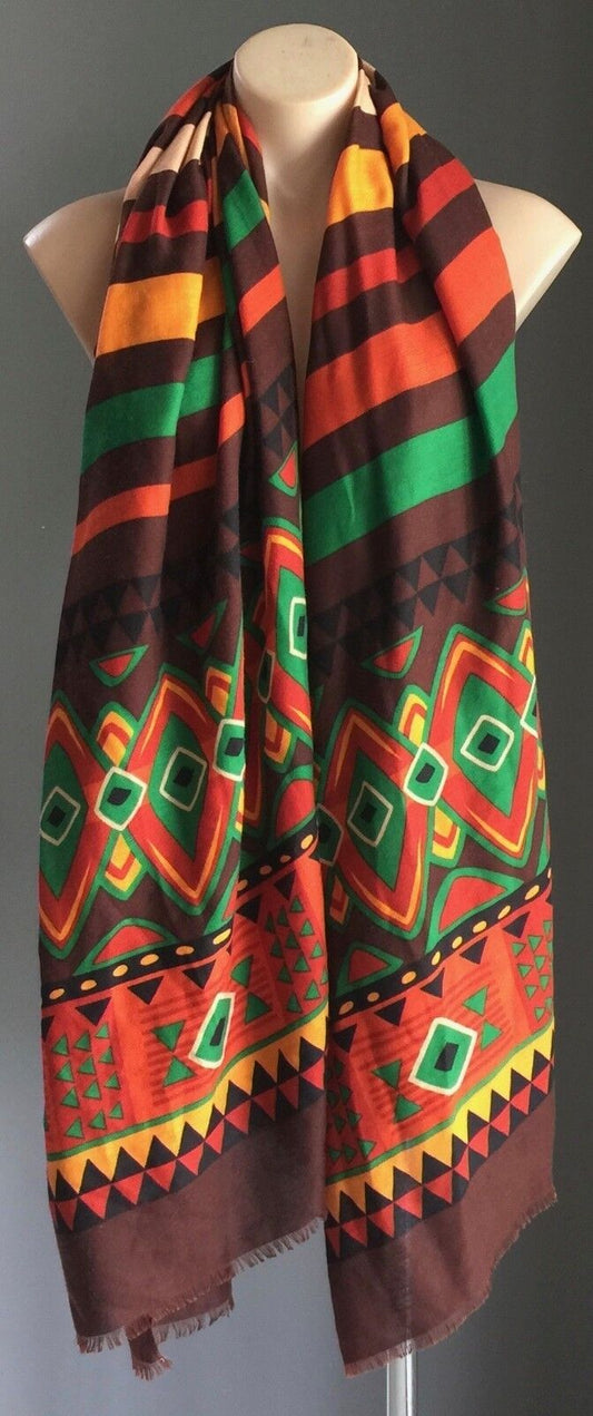 GREGORY LADNER Neck Wrap Scarf Bright Coloured Stripe 70's Print Shoulder Shawl