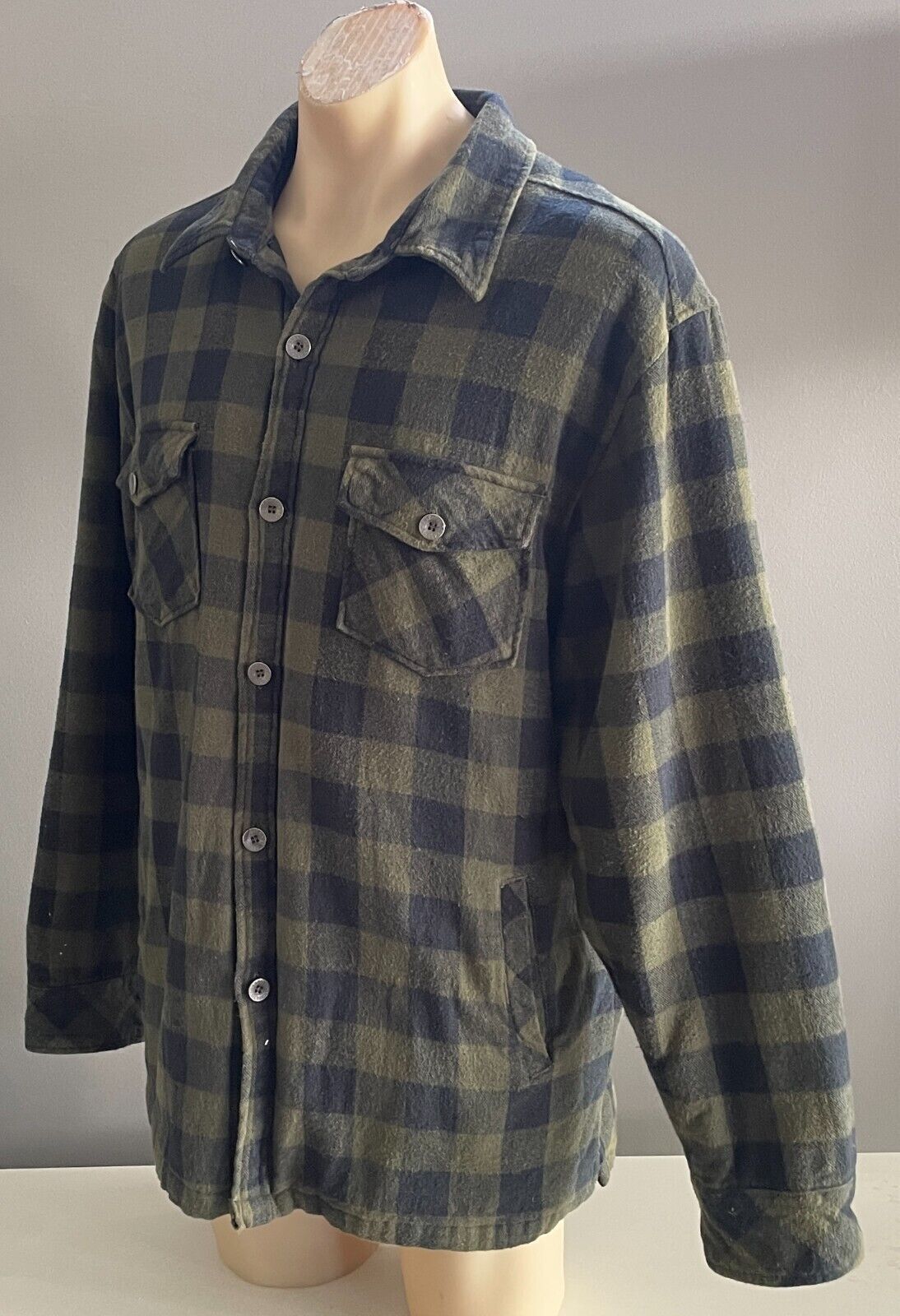 SOUL SURF Shacket Khaki Black Check Padded Overshirt Mens Size XL Padded Pockets