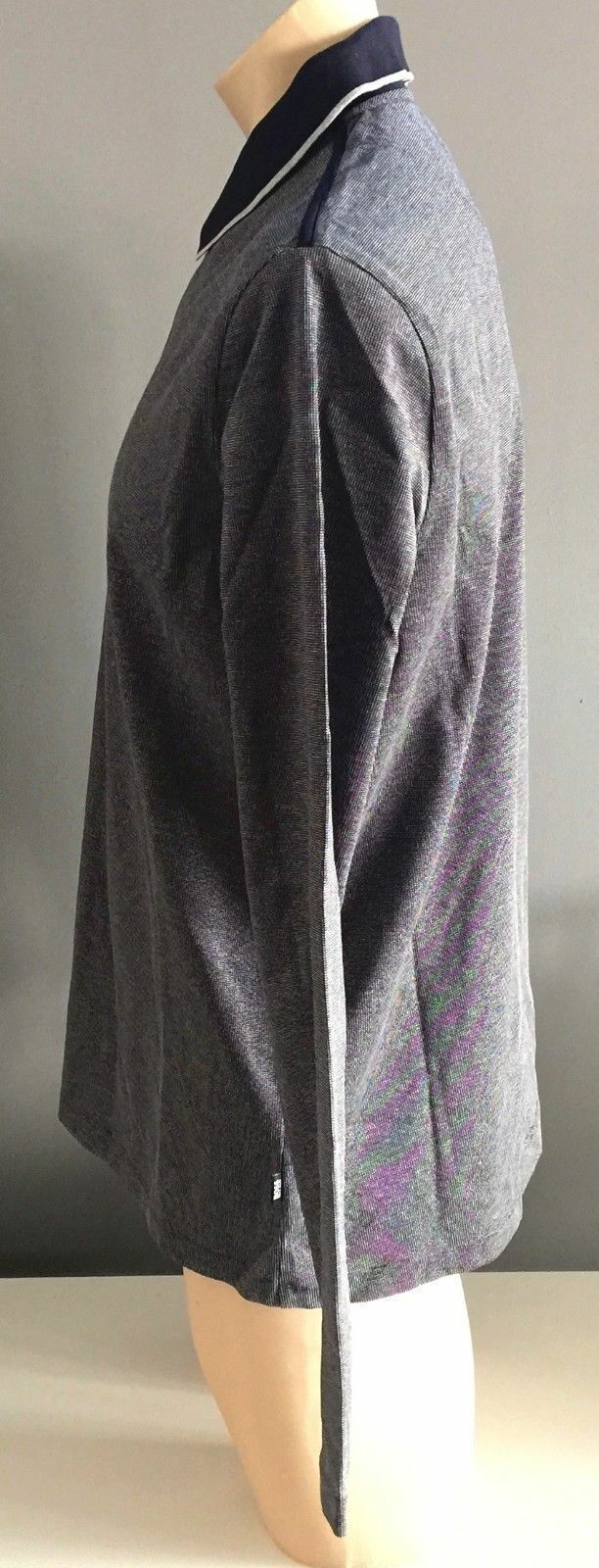 Mens Polo Shirt HUGO BOSS Navy & Grey Long Sleeve Reg Fit Size XL Button Up