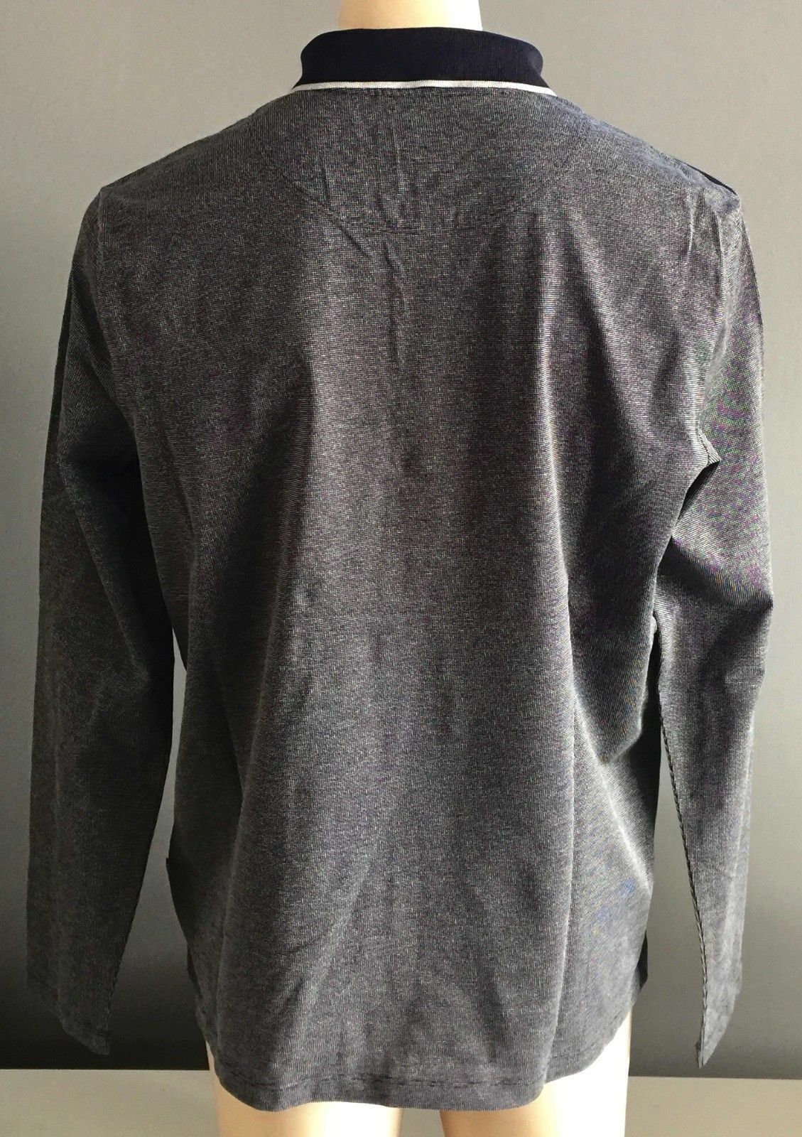 Mens Polo Shirt HUGO BOSS Navy & Grey Long Sleeve Reg Fit Size XL Button Up