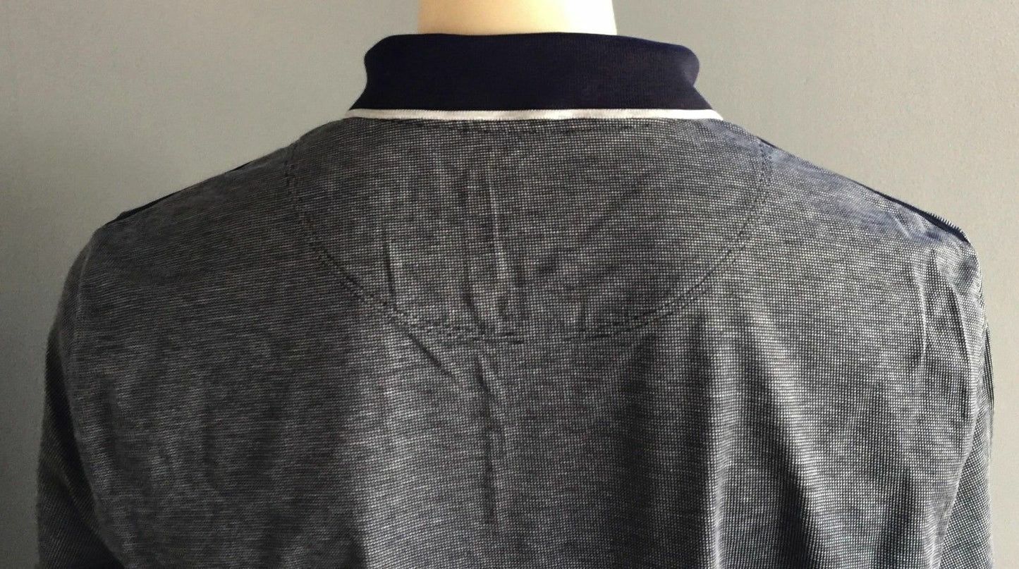 Mens Polo Shirt HUGO BOSS Navy & Grey Long Sleeve Reg Fit Size XL Button Up