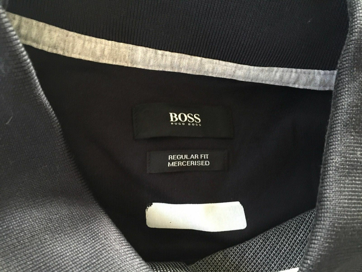 Mens Polo Shirt HUGO BOSS Navy & Grey Long Sleeve Reg Fit Size XL Button Up