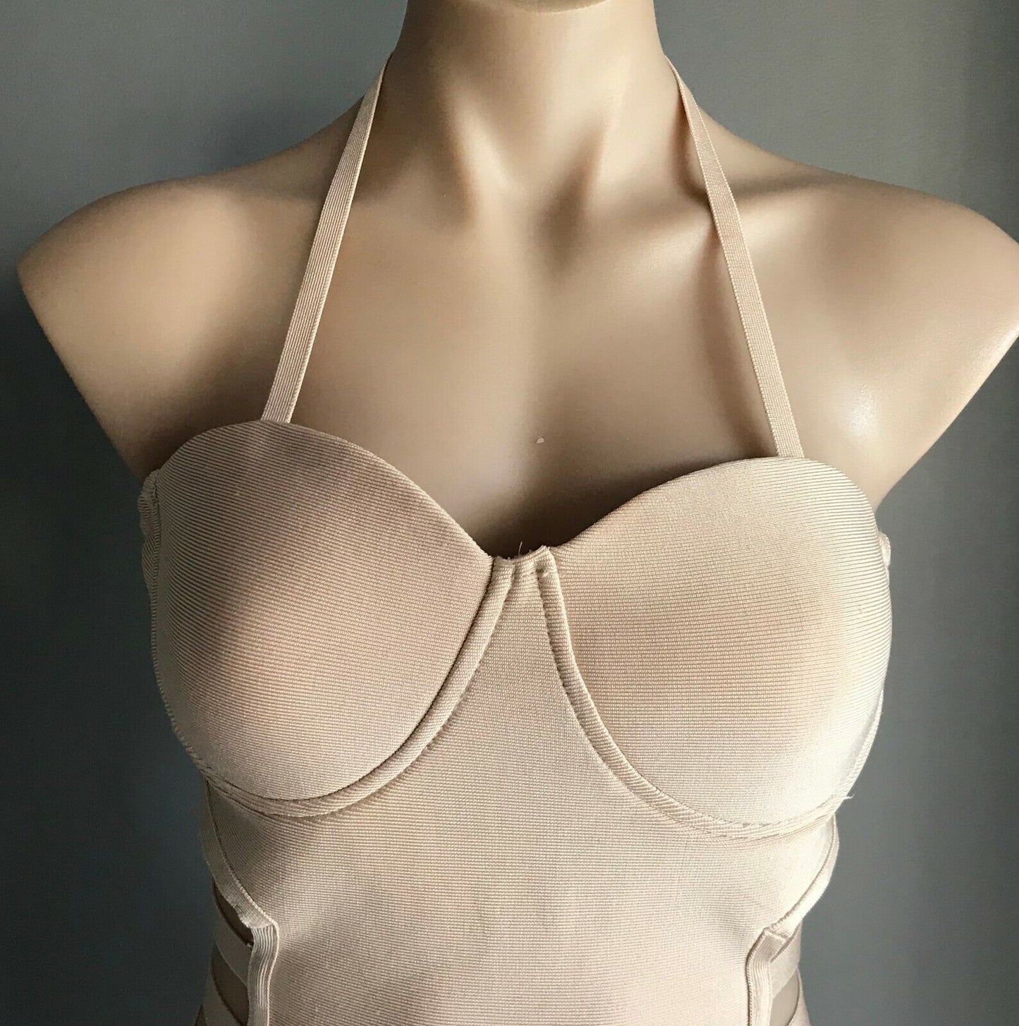 SwimSuit Bodysuit Side Ladder Cut Out ONE PIECE Blush Beige Underwire Size L 12