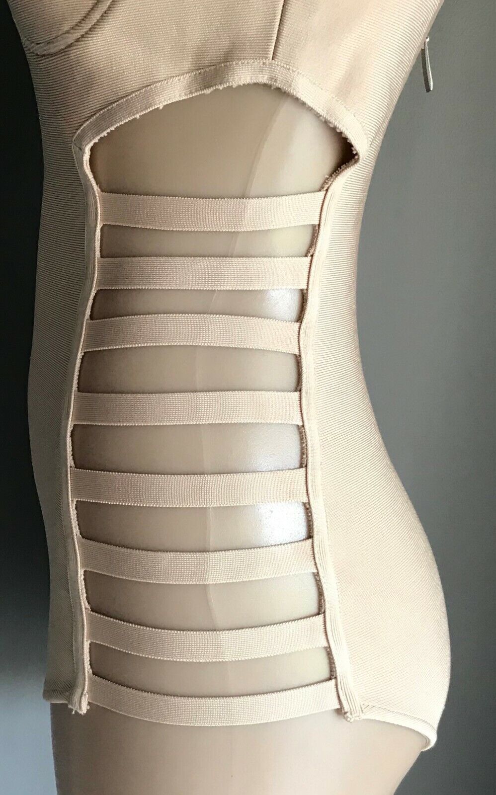 SwimSuit Bodysuit Side Ladder Cut Out ONE PIECE Blush Beige Underwire Size L 12