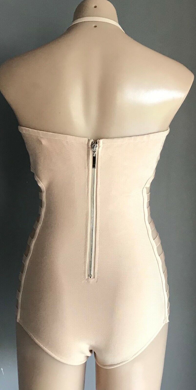 SwimSuit Bodysuit Side Ladder Cut Out ONE PIECE Blush Beige Underwire Size L 12