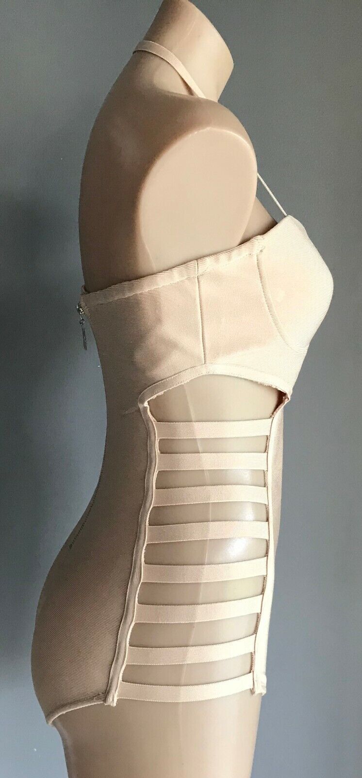 SwimSuit Bodysuit Side Ladder Cut Out ONE PIECE Blush Beige Underwire Size L 12