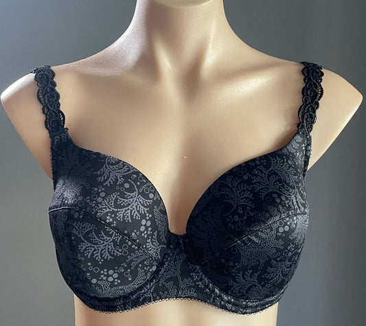 BERLEI Bra Black & Grey Print Classic Balconette Underwire Size 14D Style YXE6