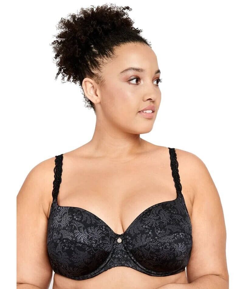 BERLEI Bra Black & Grey Print Classic Balconette Underwire Size 14D Style YXE6