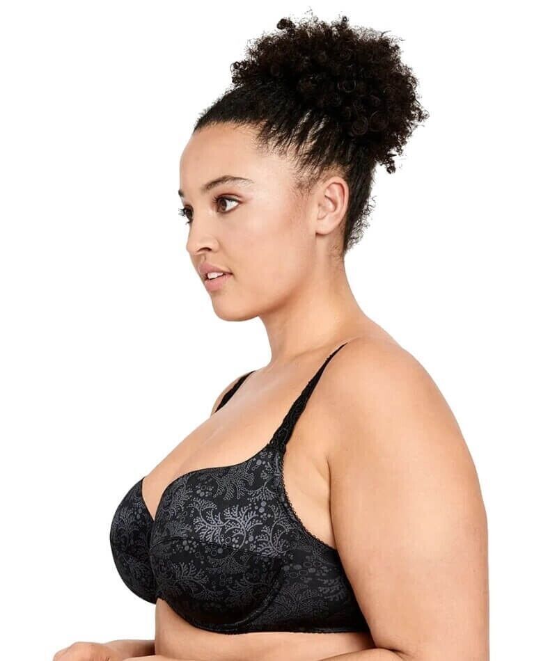 BERLEI Bra Black & Grey Print Classic Balconette Underwire Size 14D Style YXE6