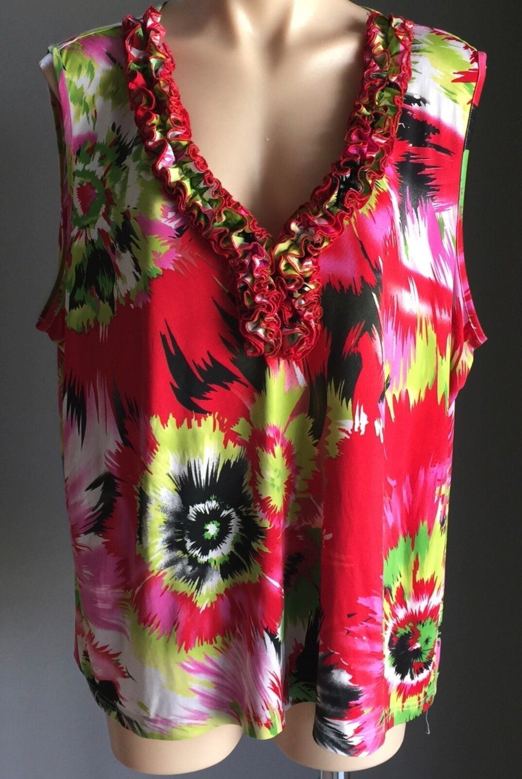 LRD Top Bright Multi Colour Stretch Sleeveless Blouse Plus Size 22  24