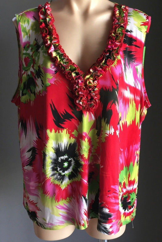 LRD Top Bright Multi Colour Stretch Sleeveless Blouse Plus Size 22  24