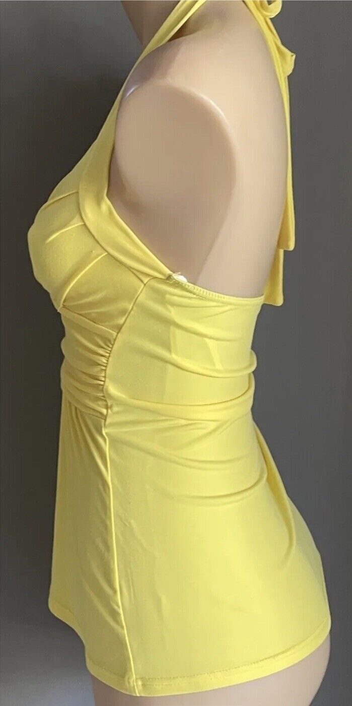 FORCAST Halter Neck Top Yellow Stretch Sleeveless Stretch Jersey Size M 10