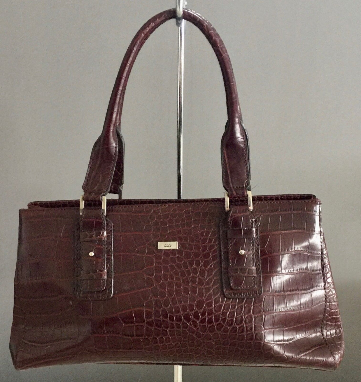JAG Bag Tote Pleather Brown Croc Print HandBag Zip & internal Pockets Vintage
