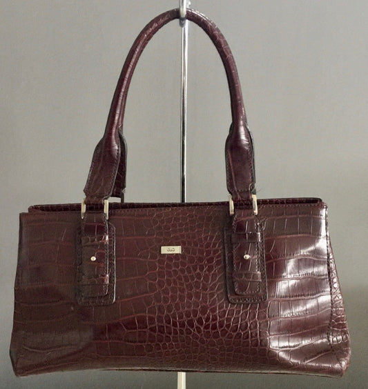 JAG Bag Tote Pleather Brown Croc Print HandBag Zip & internal Pockets Vintage