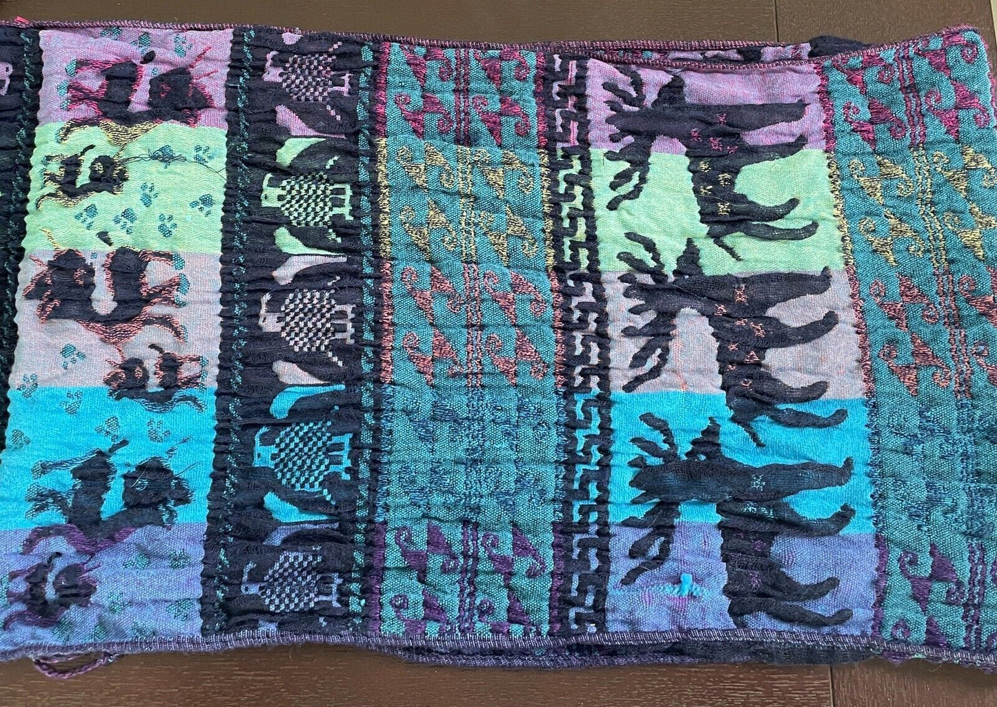 SCARF Crinkle Pleat Fringe Rectangle Purple Teal Blue Pink Black REINDEER Print