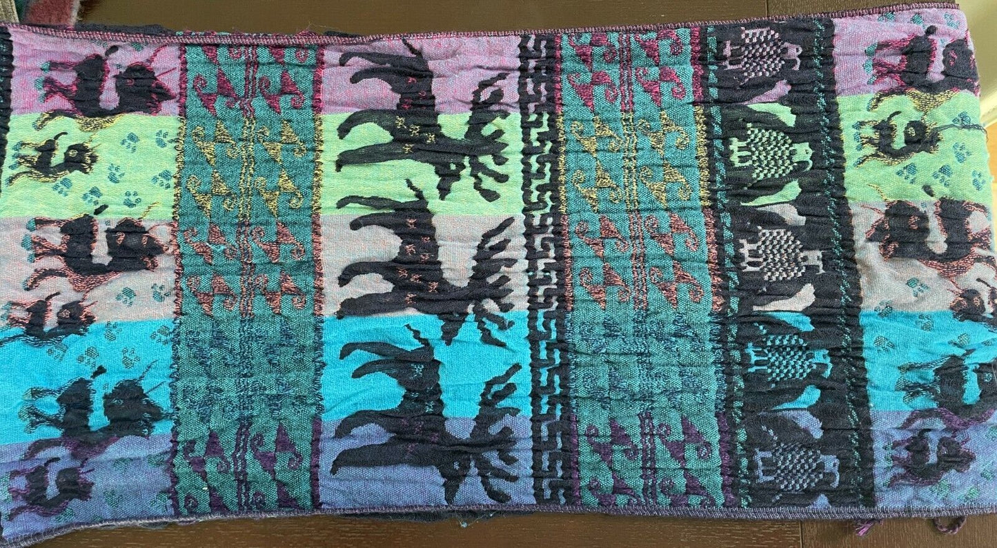 SCARF Crinkle Pleat Fringe Rectangle Purple Teal Blue Pink Black REINDEER Print