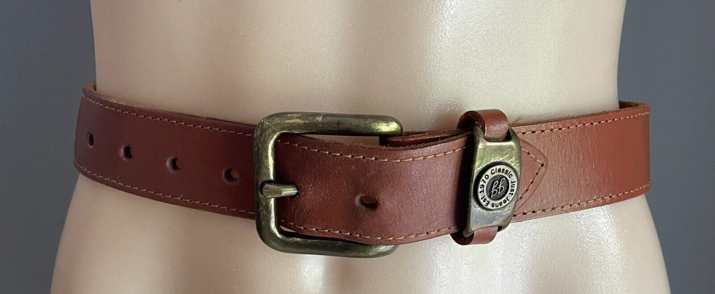 JUST JEANS Ladies LEATHER Belt Tan Gold Tone Buckle To Fit Waist 60 - 75cm