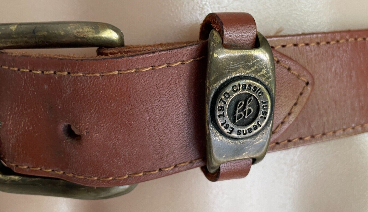 JUST JEANS Ladies LEATHER Belt Tan Gold Tone Buckle To Fit Waist 60 - 75cm