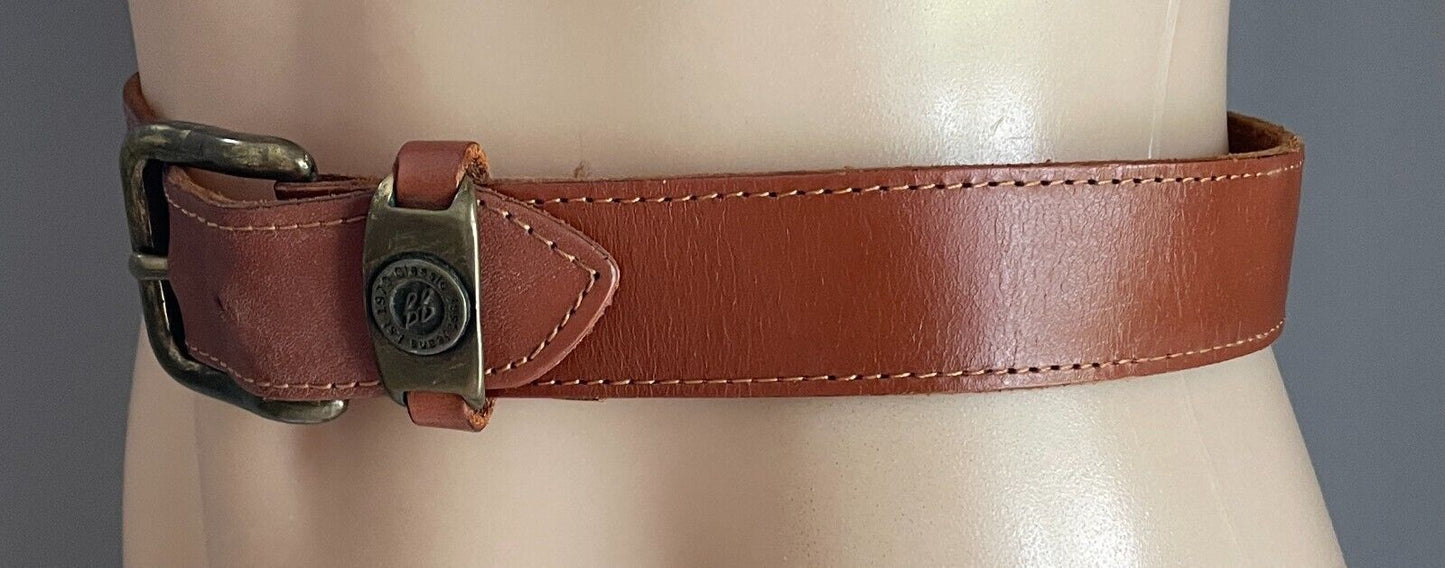 JUST JEANS Ladies LEATHER Belt Tan Gold Tone Buckle To Fit Waist 60 - 75cm