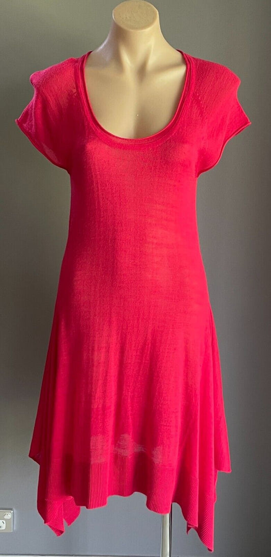 MARKS & SPENCER Dress Crimson Red Short Dip Hem Fine Knit Sz 12 Knee Length NEW