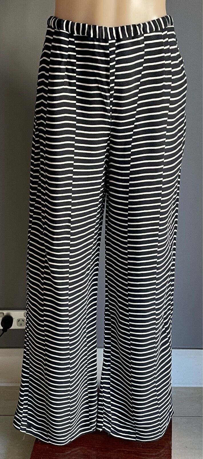 PRINCIPLES by BEN de LISI Black & White Stripe Pants Size 14 Straight Wide Leg