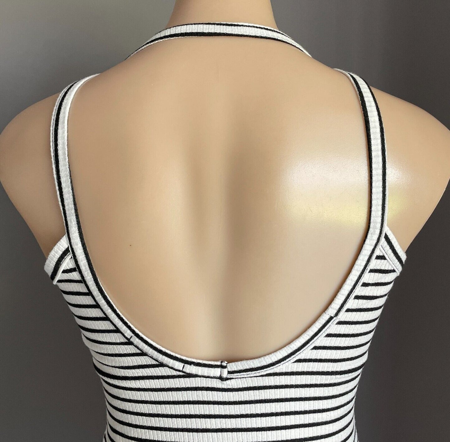 ACEMI Bodysuit White & Black Stripe Sleeveless Scoop Back Stretch Rib Size M 10