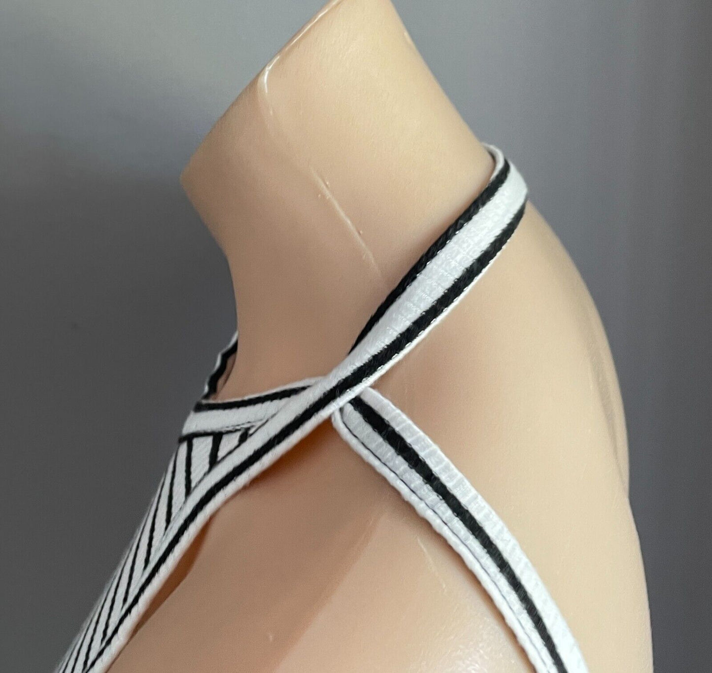 ACEMI Bodysuit White & Black Stripe Sleeveless Scoop Back Stretch Rib Size M 10