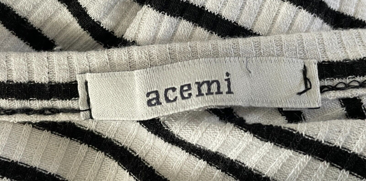 ACEMI Bodysuit White & Black Stripe Sleeveless Scoop Back Stretch Rib Size M 10