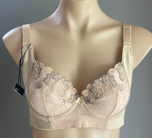 350 BRAS Bra 14B Beige Lace Trim Underwire Adjustable Maximum Support 14 B New