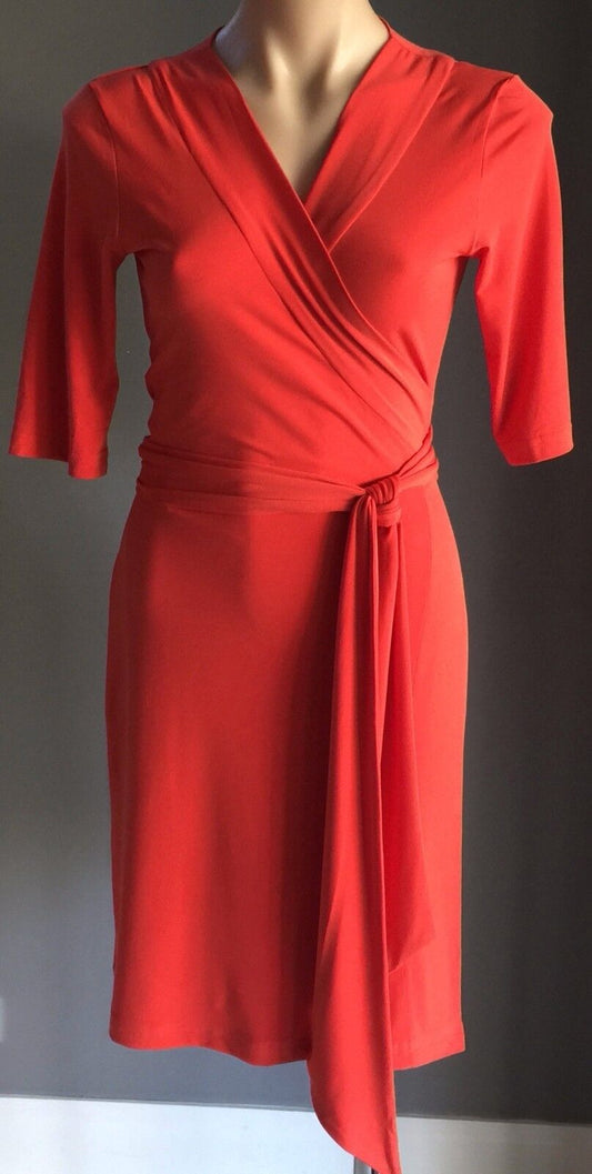 LUCY WORK & PLAY Wrap Dress Orange 3/4 Sleeve Stretch Ladies Size 6 AU 10 NEW
