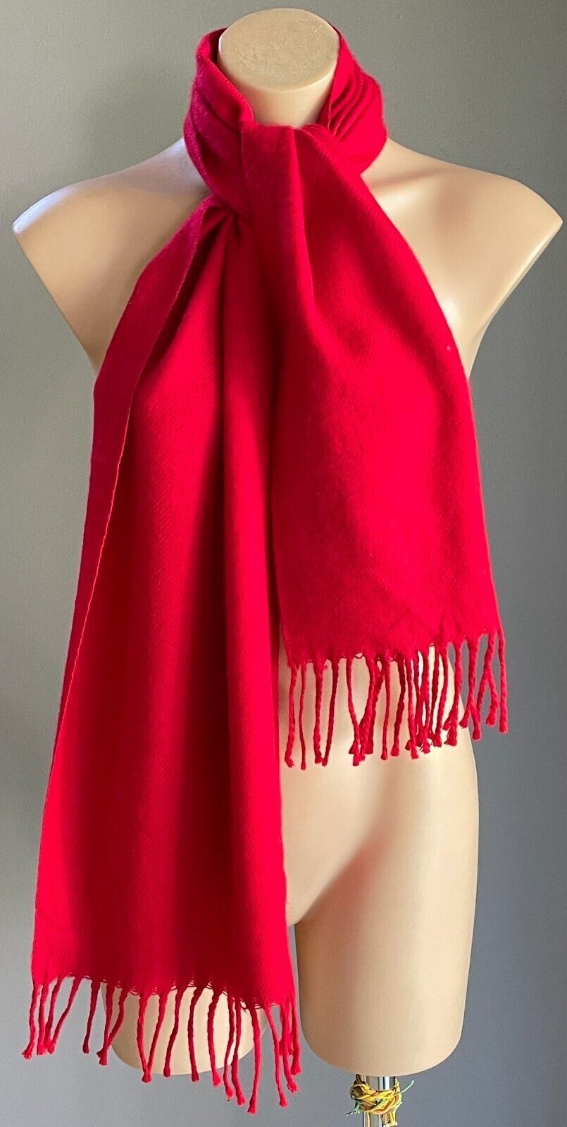 Knit Neck SCARF SAVANNAH Red Acrylic Wrap Rectangle Shape 30.5 x 155cm Fringed