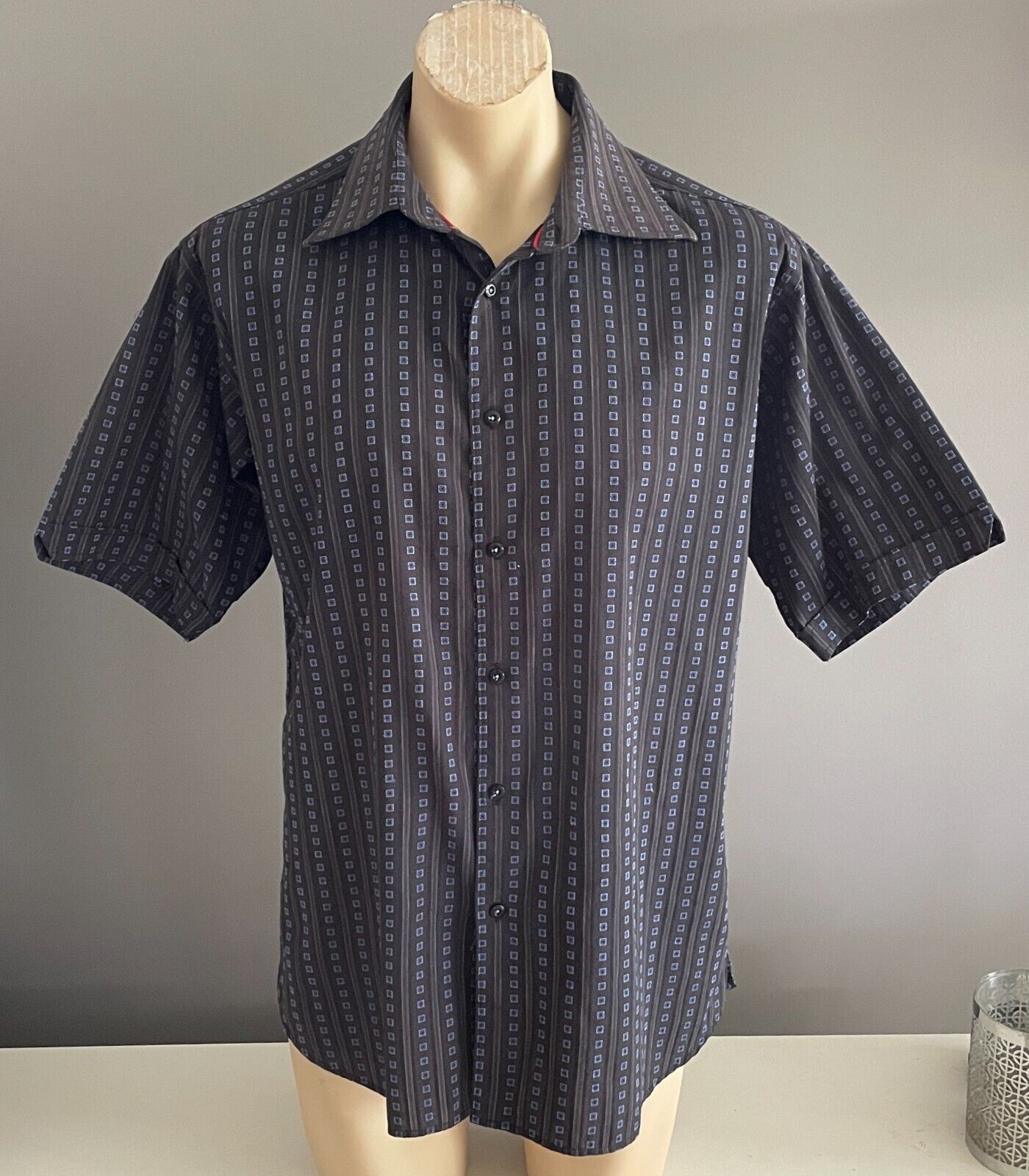 PIERRE CARDIN Originals Shirt Short Sleeve Button Black Grey Blue Print Mens XL