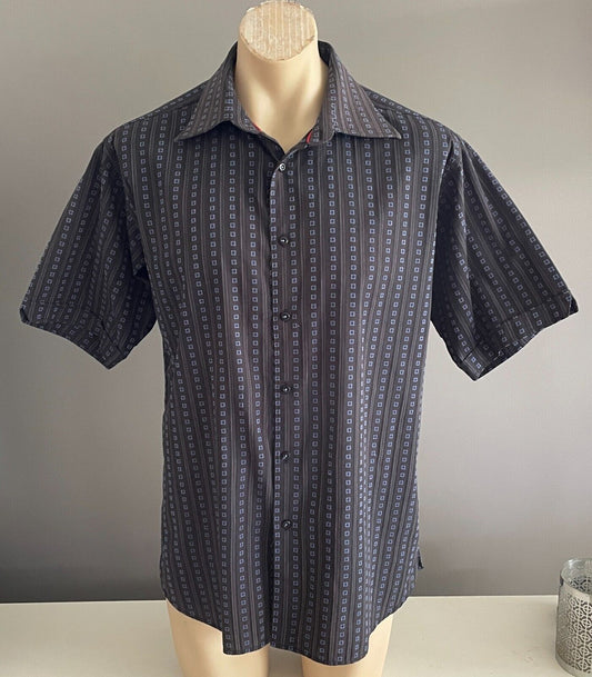 PIERRE CARDIN Originals Shirt Short Sleeve Button Black Grey Blue Print Mens XL