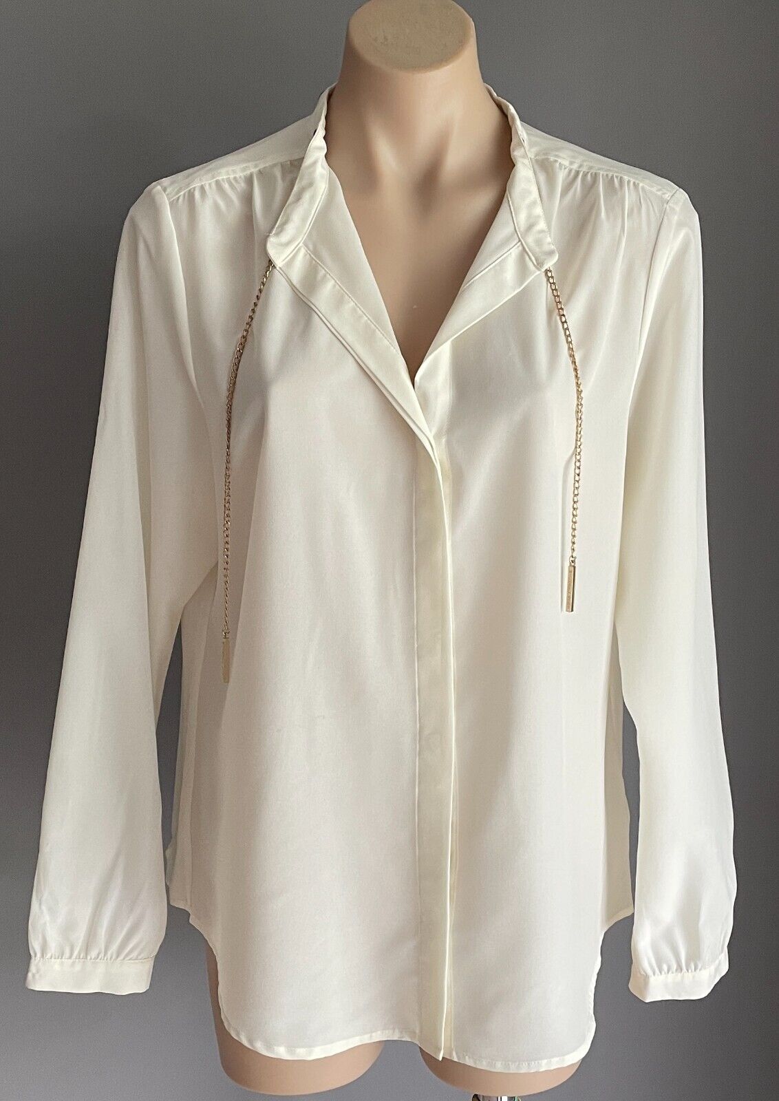 MICHAEL KORS Off White Blouse Gold Chain Neck Button Front Top Sz XL 12 14 NEW