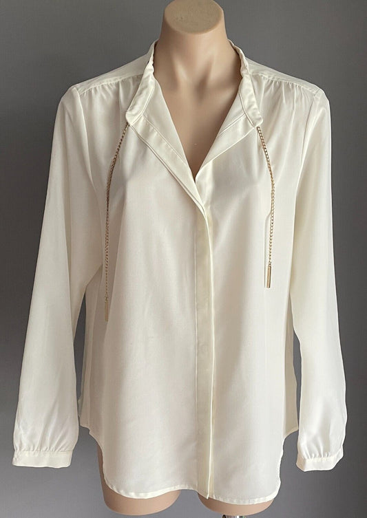 MICHAEL KORS Off White Blouse Gold Chain Neck Button Front Top Sz XL 12 14 NEW