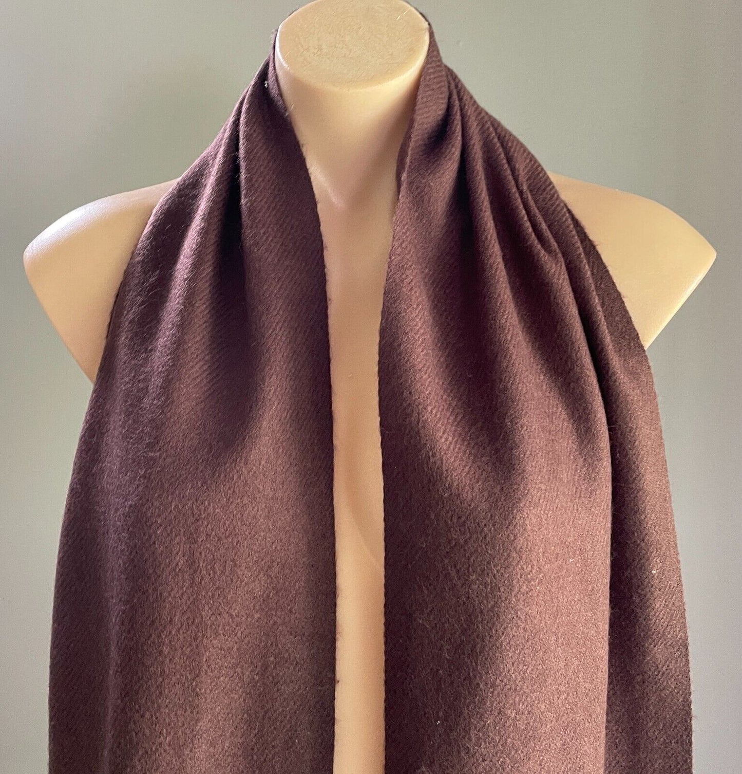 Neck Scarf Brown Wool Knit Wrap Rectangle Shape 25.5 x 156cm Fringe Trim