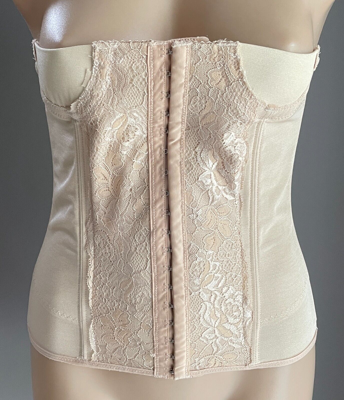 CINCHER Corset Beige Stretch Under Bust Waist Bustier Shaper Sz 12 NEW Vtg Sexy