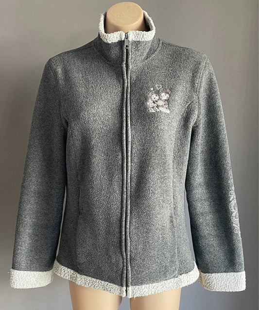 DISNEYLAND Jacket Full Zip Grey Polar Fleece Sherpa Lined Size M 12 Long Sleeve