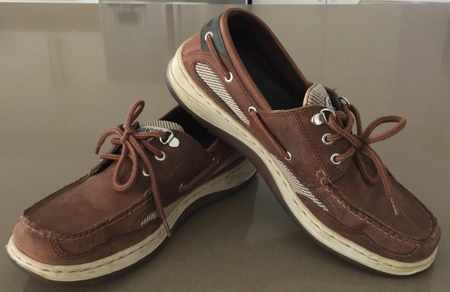MARINE GRIP SEBAGO "Clovehitch ll"  Boat Shoes Tan Leather Mens Size US 8.5W