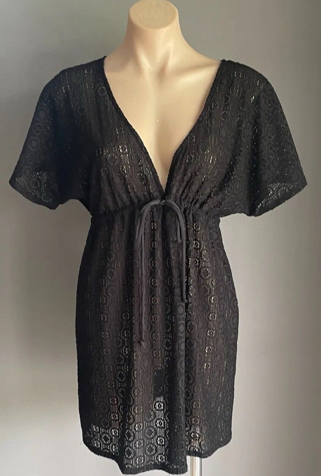 TARGET Top Beach Cover Black Lace Net Under Bust Drawstring Kaftan Size 10