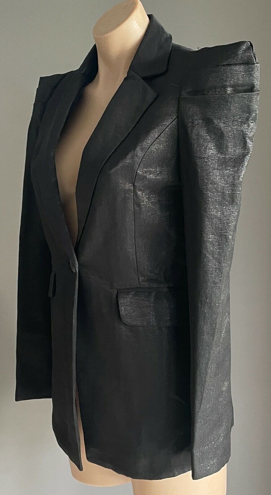 ONE WAY Blazer Black Silver Thread Tailored Jacket Structured Shoulders 8 10 NEW