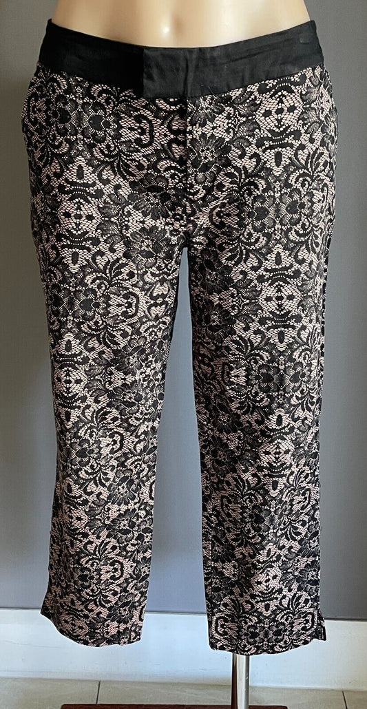 NOW Black and Blush Lace Print Crop Pants Slim Fit Stretch Size 12