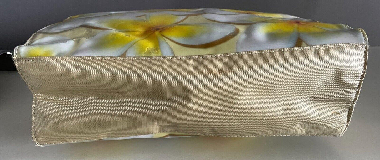 SUJA DESIGN Tote Bag Frangipani Print PVC w Cane Handle Rectangle Shape Unique